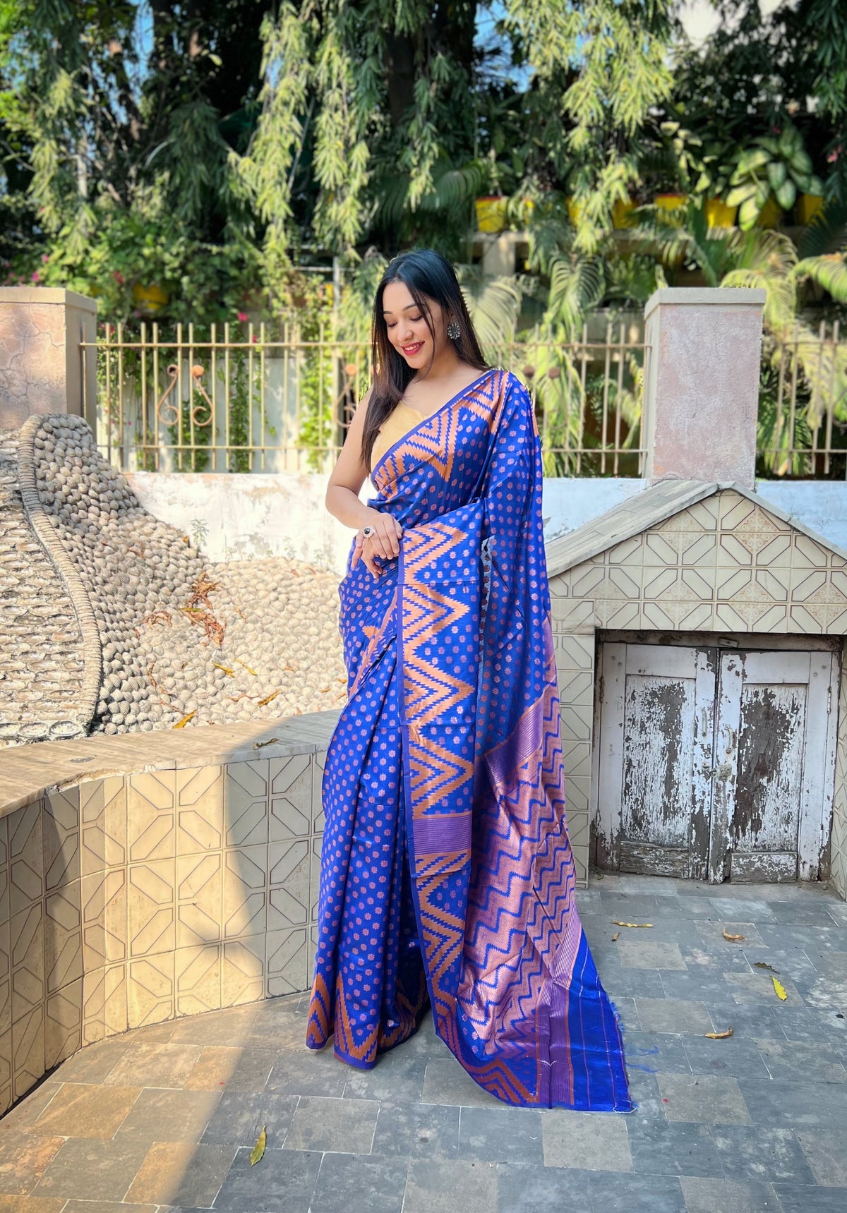 Blue Woven Kanjivaram Jacquard Saree